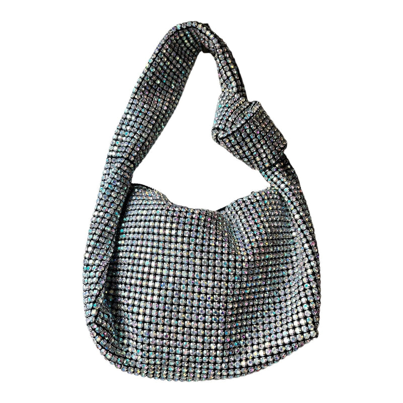 MADISON WEST Bring on the Bling Bag Silver Crystals Evening Party Black Lining