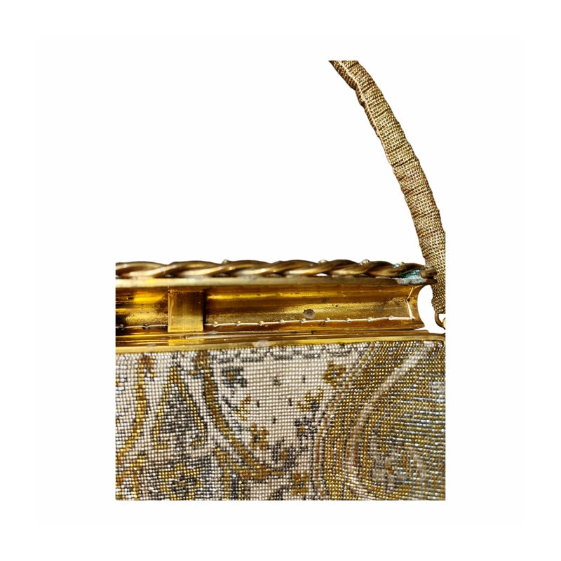 VINTAGE PARIS Beaded Metal Purse Handmade Clutch Gold Silver Flap Closure