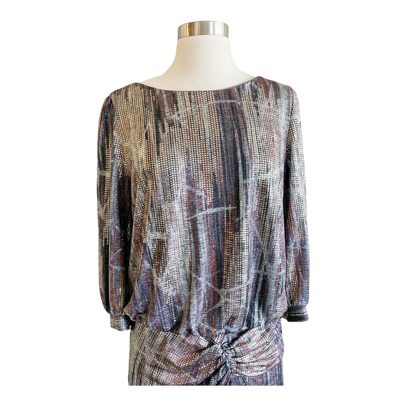 BA&SH Salina Metallic Mini Dress Lighweight Knit Silver Open Back 3 Large EUC