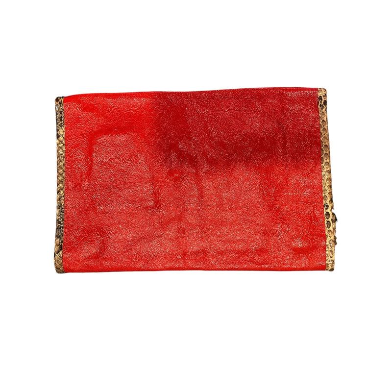 CARLOS FALCHI Fatto a Mano Red Leather Envelope Clutch Snakeskin Trim Italy EUC