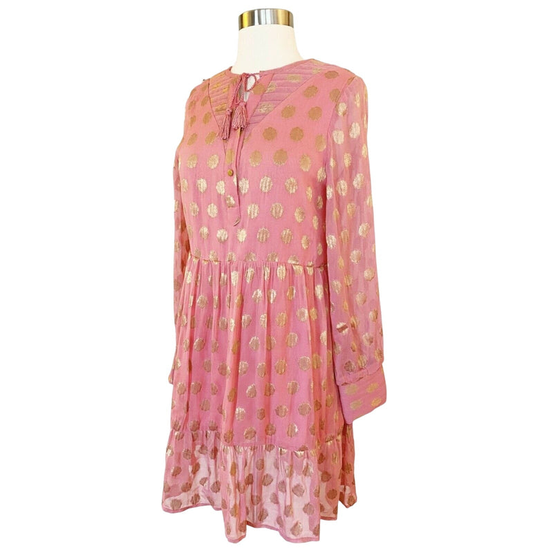 CECILIE COPENHAGEN Dea Dress Mini Jacquard Tunic Pink Gold Floral Sorbet Small