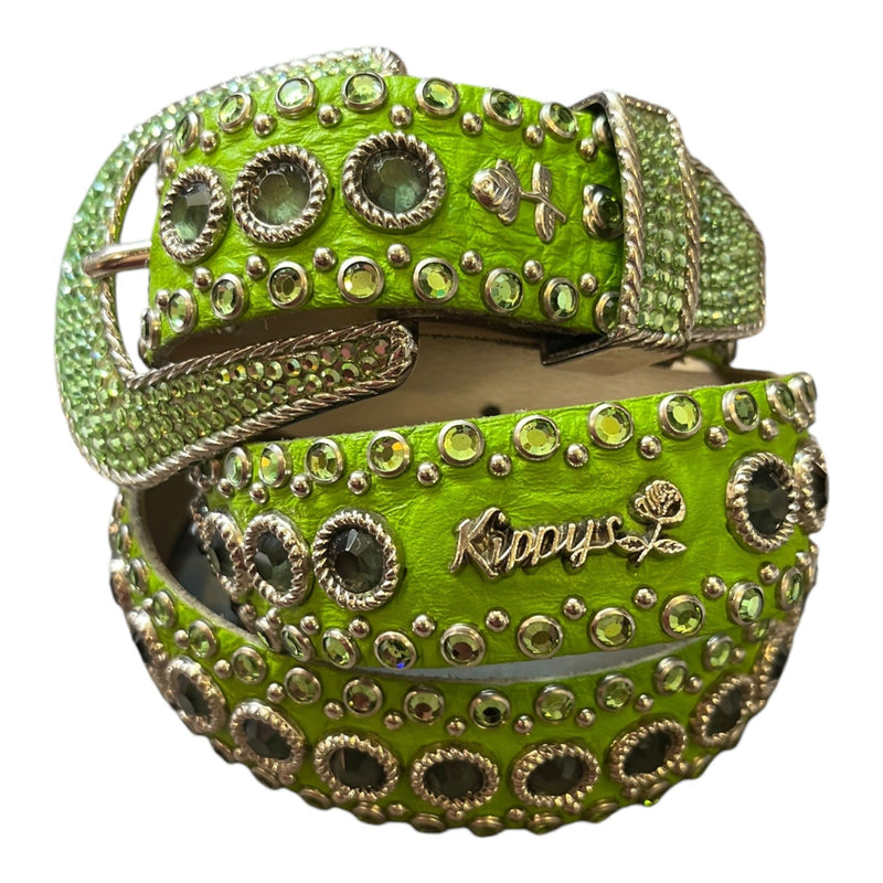 KIPPYs Green Crystal Swarovski Embellished Leather Belt Rhinestone Cowgirl 32