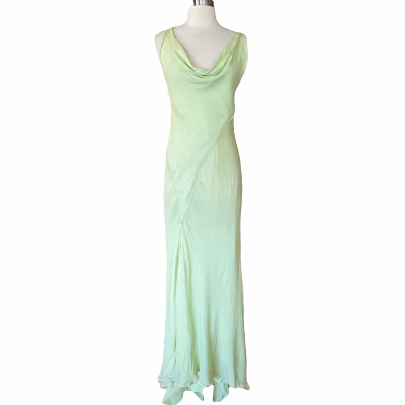 KRIZIA Chiffon Silk Draping Gown Slip Lining Train Cowl Neck Sleeveless Italy 40