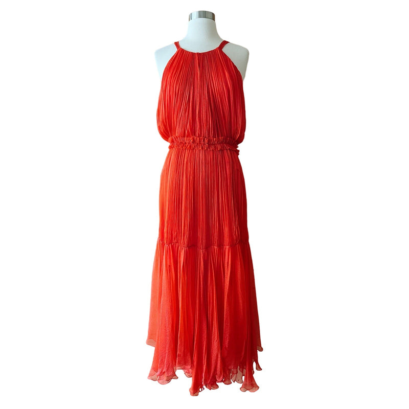 MARIA LUCIA HOHAN Maella Silk Tent Dress Red Chiffon Ruffled Plisse Halter Gown