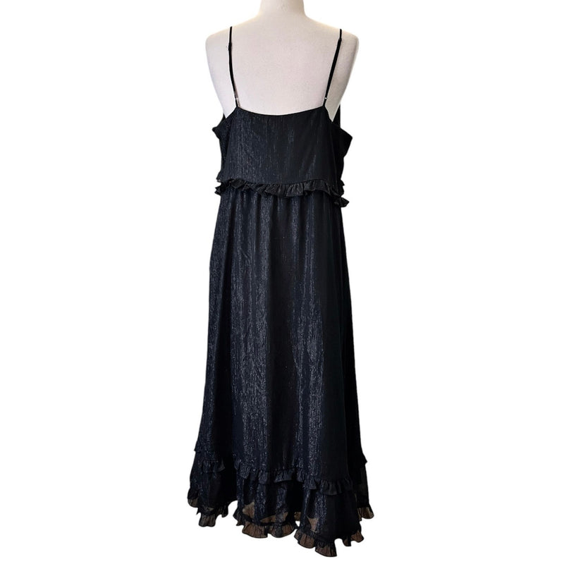 MADEWELL Black Dress Metallic Shimmer Ruffle Cami Sleeveless Ruffles 14 EUC