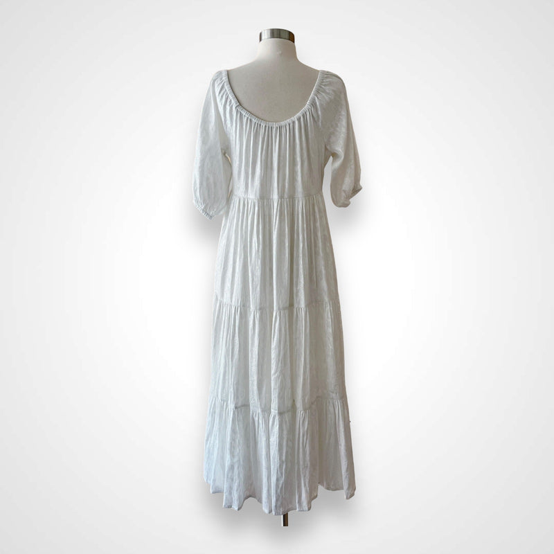 ROLLER RABBIT Zara Dress Lurex Fil Coupe Cotton Half Sleeves White Silver