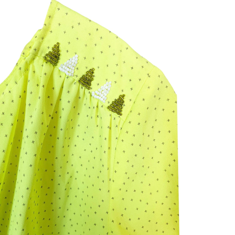 MAISON SCOTCH Short Sleeves Blouse Cowl Neck Top Neon Yellow Y2K 2 Medium EUC