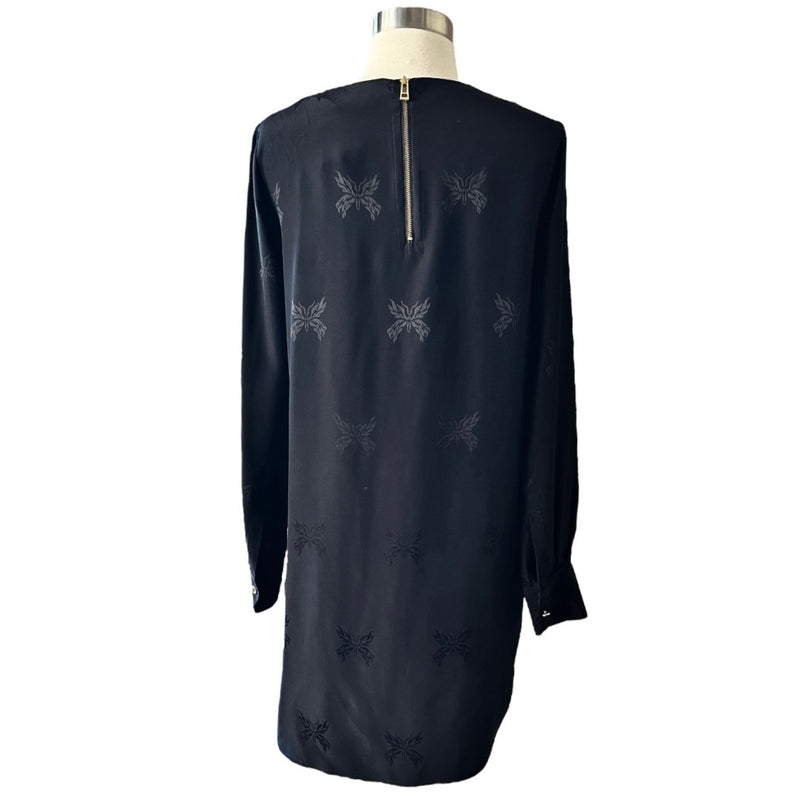 ZADIG & VOLTAIRE Satin Silk Black Dress Butterfly Lace Trim Long Sleeves Medium