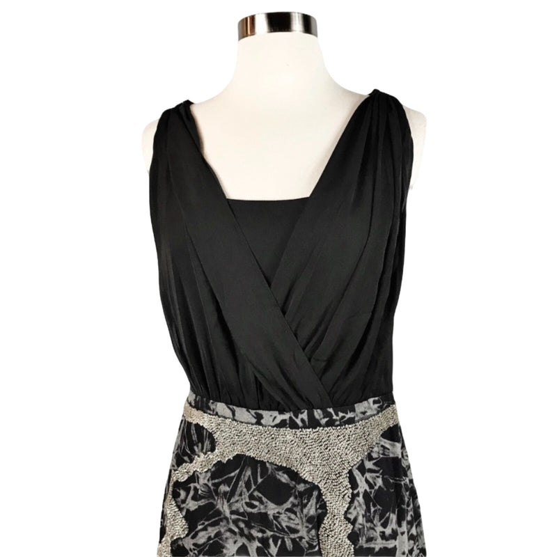 GREYLIN Cocktail Dress Mixed Media Beaded Embellished Ponte Black Silver Small