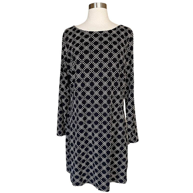 BODEN Polka Dot Jersey Dress Geometric Pattern Shift Casual Long Sleeves 12R EUC