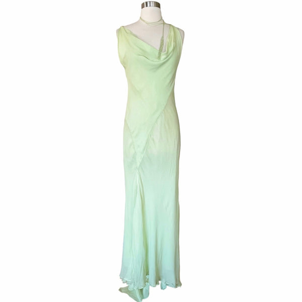 KRIZIA Chiffon Silk Draping Gown Slip Lining Train Cowl Neck Sleeveless Italy 40