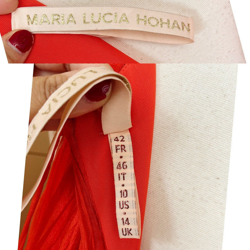 MARIA LUCIA HOHAN Maella Silk Tent Dress Red Chiffon Ruffled Plisse Halter Gown