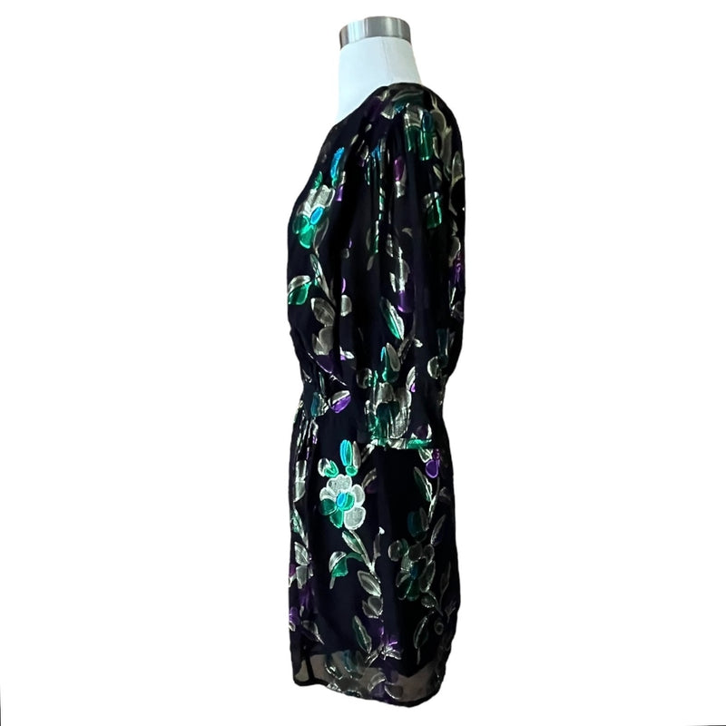 BA&SH Anjy Embellished Mini Dress Black Metallic Floral Noir 2 Medium NWOT