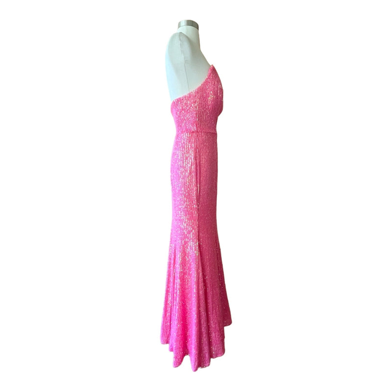 CAMILLE LA VIE NEON PINK Trumpet Gown Dress Strapless Sequins Sleeveless 12