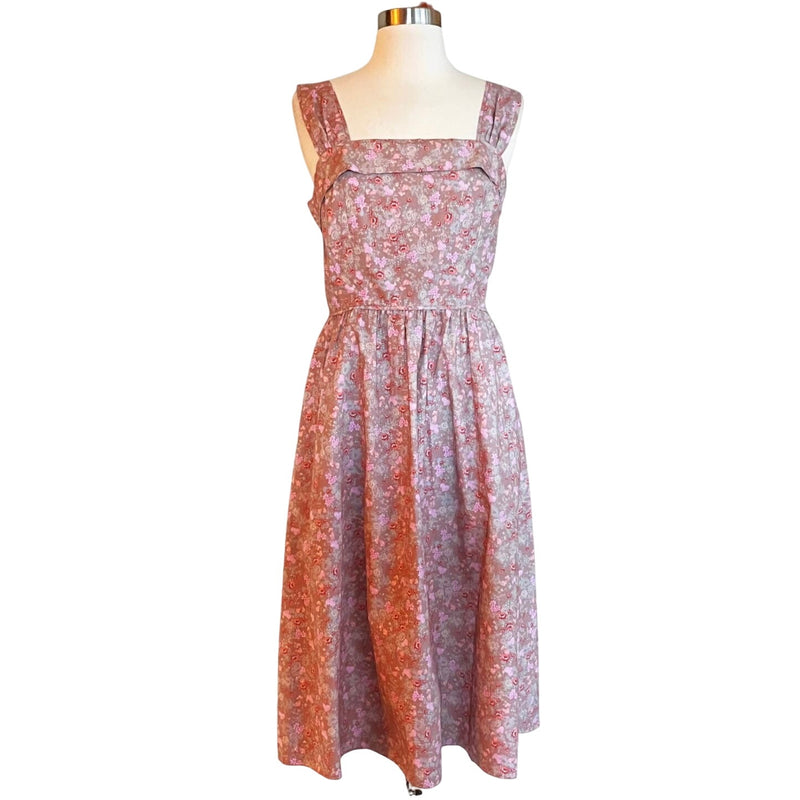 LOVESHACKFANCY Floral Dress Sleeveless Fit n' Flare Tan Garden Cotton Pink Small