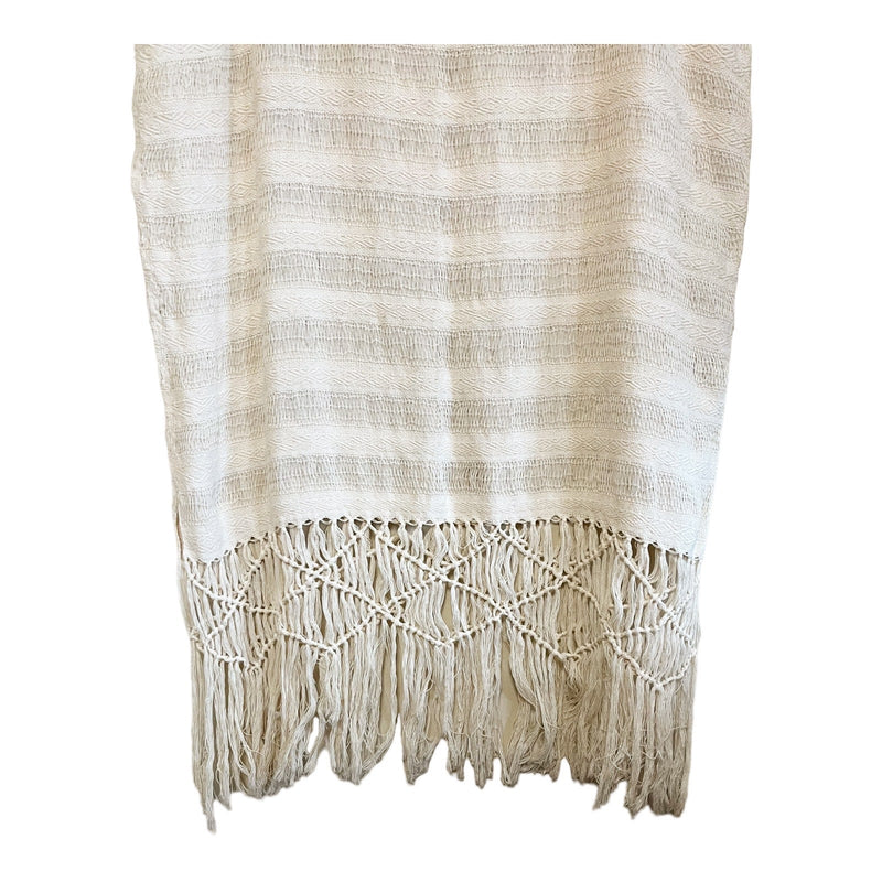 CLAUDE TULUM Natural Tunic Fringe Cotton Coverup  Scoop Neck Cream Ivory M/L