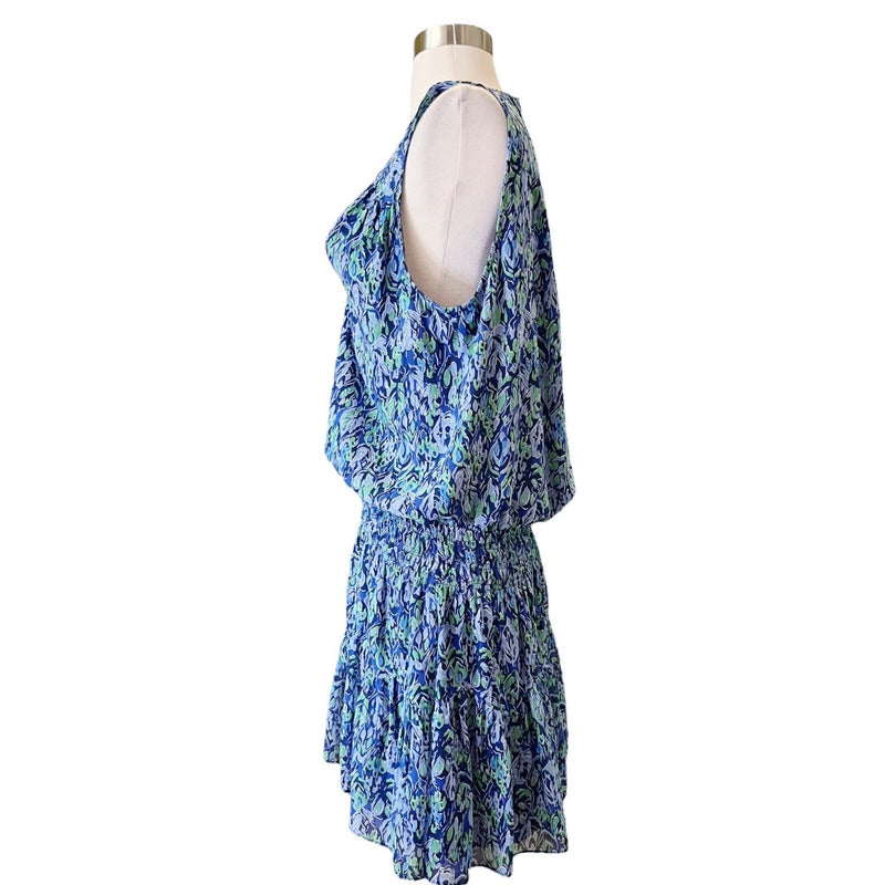 RAMY BROOK Printed Perry Dress Blue Abstract Sleeveless Elastic Waist Large EUC