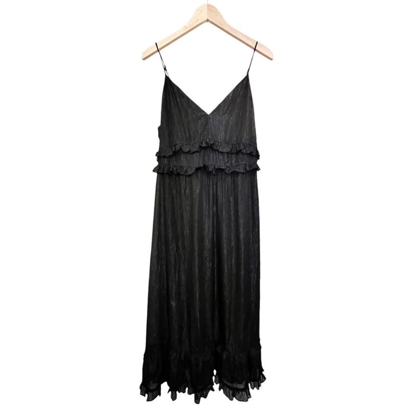 MADEWELL Black Dress Metallic Shimmer Ruffle Cami Sleeveless Ruffles 14 EUC