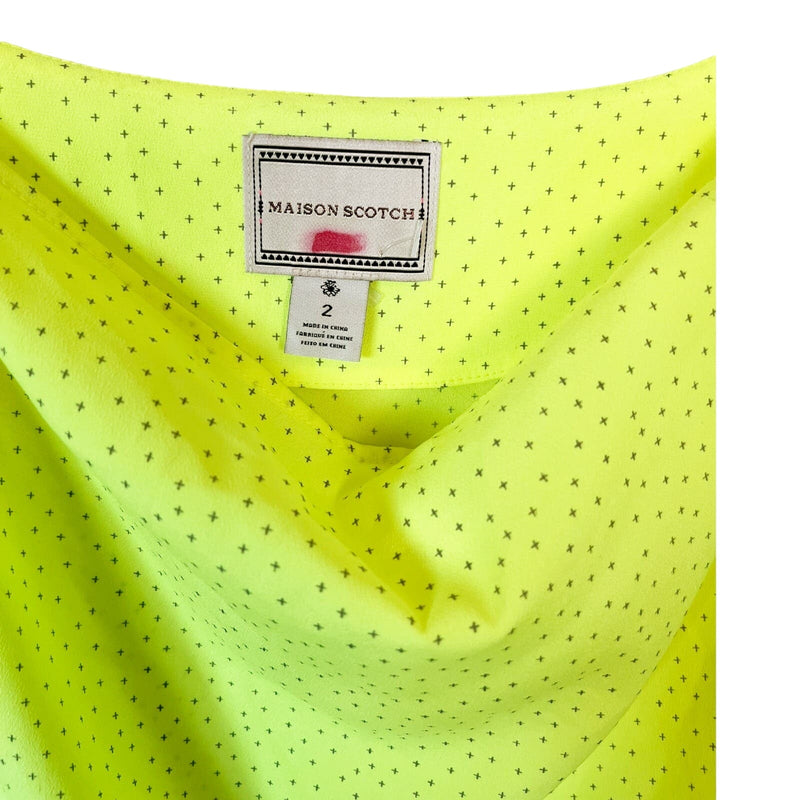 MAISON SCOTCH Short Sleeves Blouse Cowl Neck Top Neon Yellow Y2K 2 Medium EUC