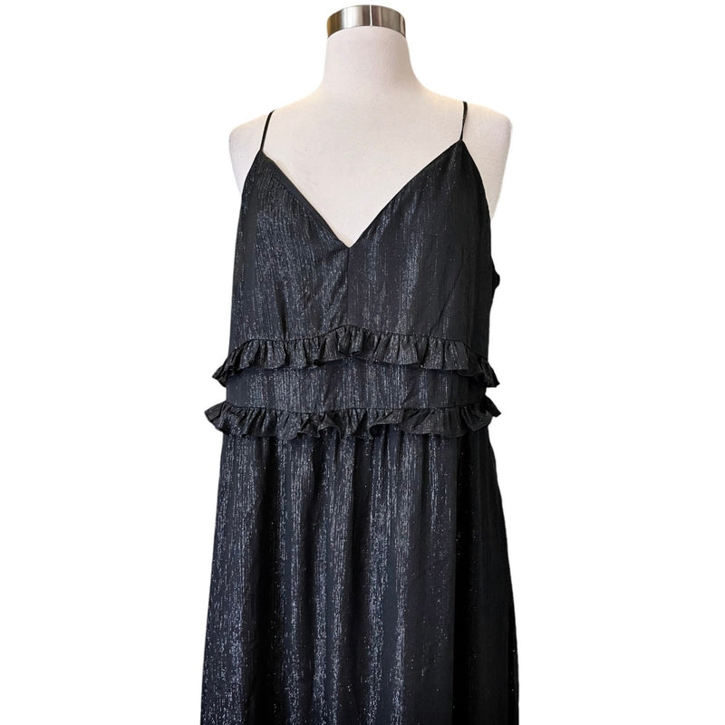 MADEWELL Black Dress Metallic Shimmer Ruffle Cami Sleeveless Ruffles 14 EUC