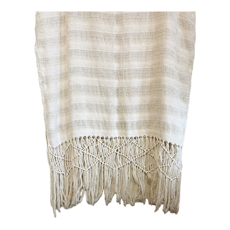 CLAUDE TULUM Natural Tunic Fringe Cotton Coverup  Scoop Neck Cream Ivory M/L