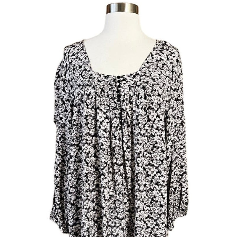 BA&SH Robe Elroy Floral Mini Dress Tunic Black White French Designer Medium  EUC