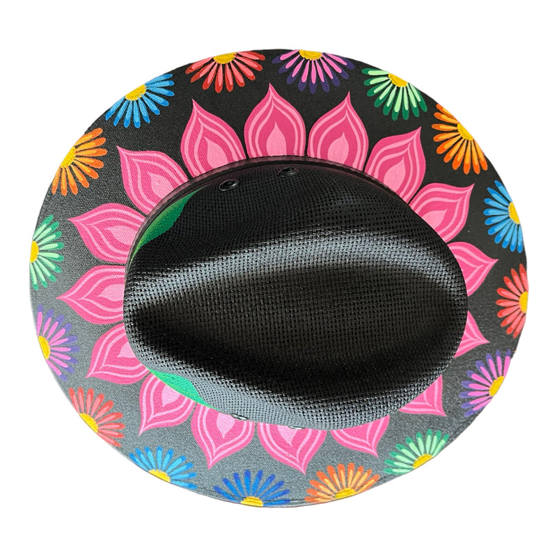 HAT MEXICAN Artisanal Hand Painted Fedora Floral Sombrero Panama Bohemian Black