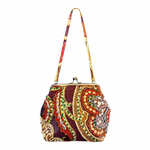 Santi Beaded Jewel Embellished Paisley Kiss Lock Mini Cocktail Party Bag Clutch