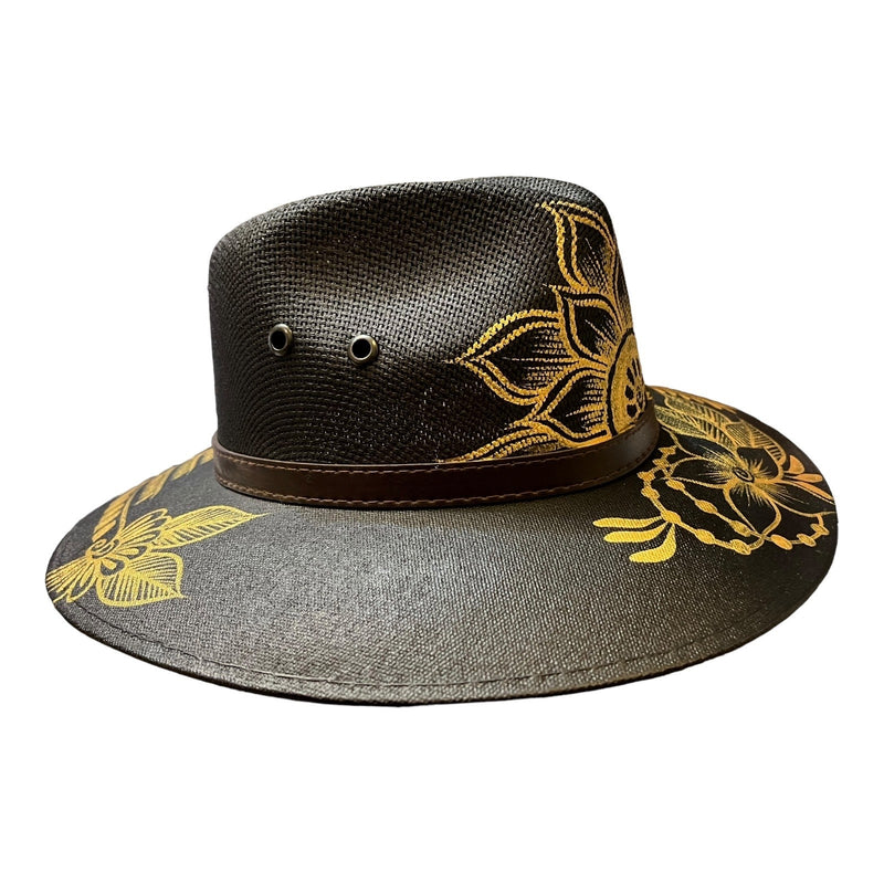 MEXICAN HAT Artisanal Hand Painted Fedora Floral Sombrero Panama Bohemian Black