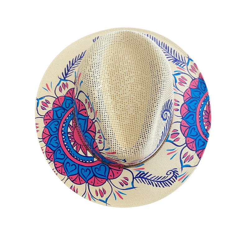 MEXICAN Artisanal Hat HandPainted Fedora Mandala Sombrero Panama Bohemian Medium