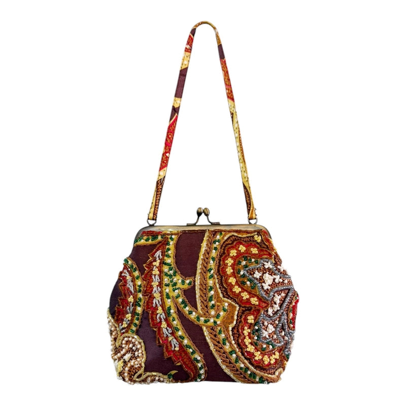 Santi Beaded Jewel Embellished Paisley Kiss Lock Mini Cocktail Party Bag Clutch