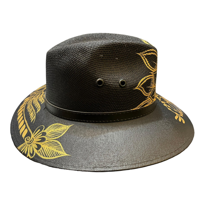 HAT MEXICAN Artisanal Hand Painted Fedora Floral Sombrero Panama Bohemian Black