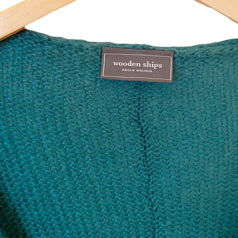 WOODEN SHIPS Green Sweater Pullover Wool Mohair V-Neck Lagenlook Jumper Medium