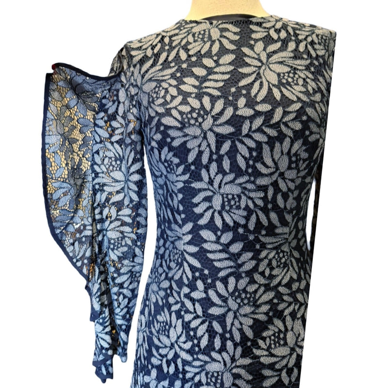 KEEPSAKE The Label Engage Floral Lace Mini Dress Long Sleeve Navy Blue Small EUC