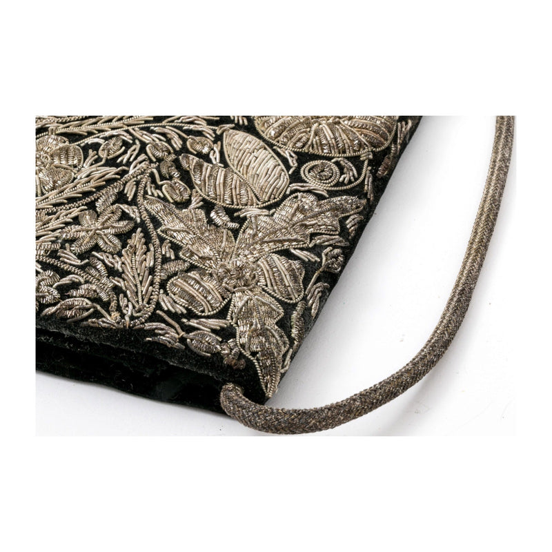 VINTAGE ZARDOZI Metal Embroidered Envelope Clutch Gold Black Velvet Handmade