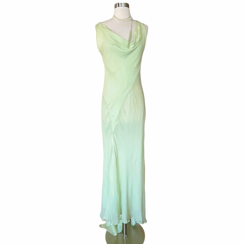 KRIZIA Chiffon Silk Draping Gown Slip Lining Train Cowl Neck Sleeveless Italy 40