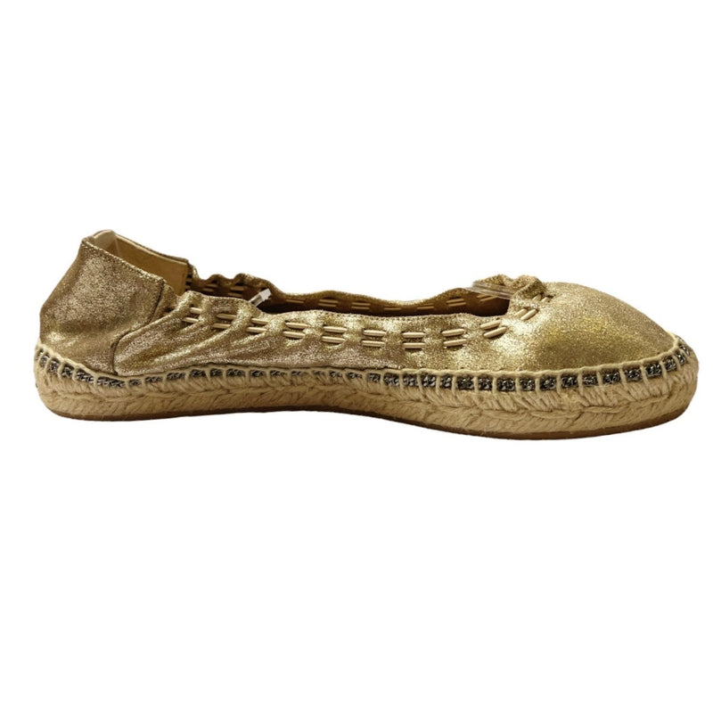 JIMMY CHOO Deena Gold Metallic Leather Flats Espadrilles Spain EU 37 US 6.5 EUC