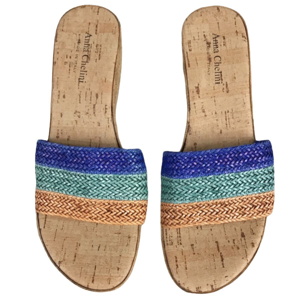 ANNA CHELINI Cork Sandals Open Toe Multicolor Italian Crossweave Platform 8 NEW