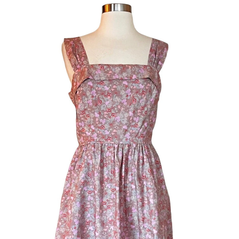 LOVESHACKFANCY Floral Dress Sleeveless Fit n' Flare Tan Garden Cotton Pink Small