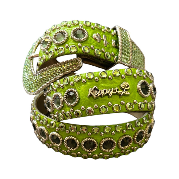 KIPPYs Green Crystal Swarovski Embellished Leather Belt Rhinestone Cowgirl 32