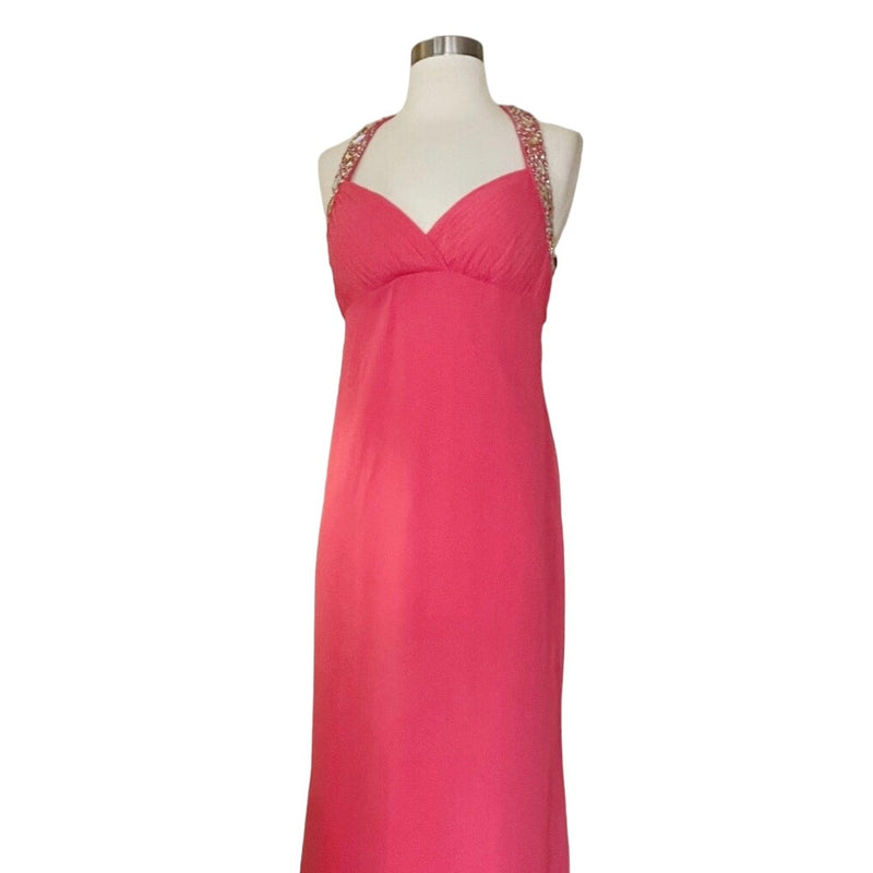 BLONDIE NITES Stacy Sklar Halter Evening Gown Pink Rhinestones Dress 5 Junior