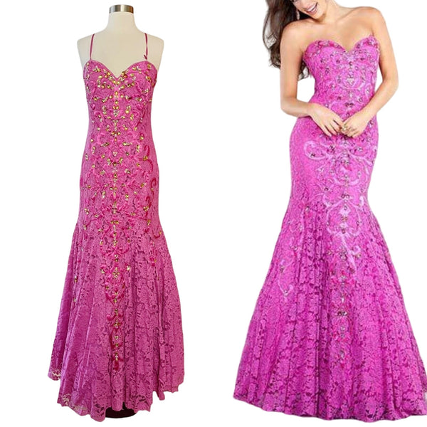 JOVANI Pink Lace Dress Strapless Mermaid Sweetheart Gown Prom Formal Gala 6 NWT