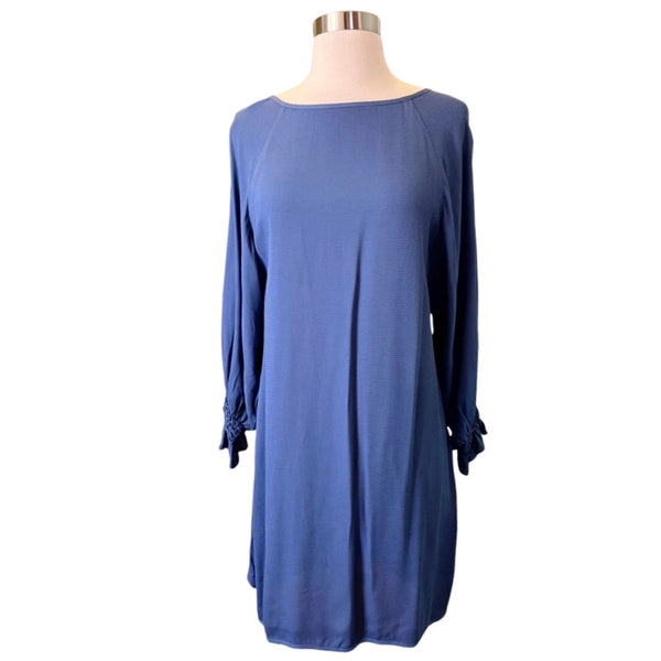 MAJE Realiste Blue Dress Boat Neck Casual Long Sleeves Elastic Cuff Sz 2 Medium