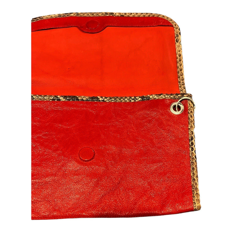 CARLOS FALCHI Fatto a Mano Red Leather Envelope Clutch Snakeskin Trim Italy EUC