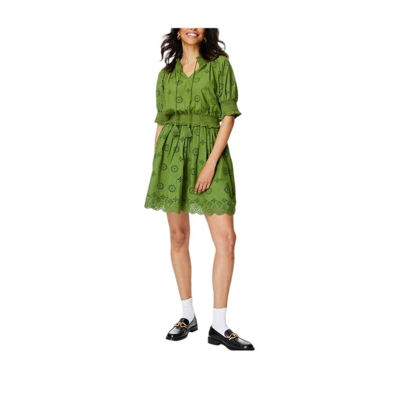 ROLLER RABBIT Fiorella Dress Astra Eyelet Green Cotton Short Sleeves Small NEW