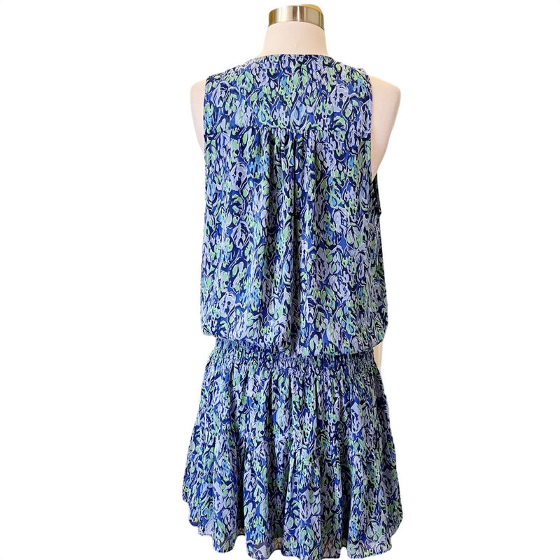 RAMY BROOK Printed Perry Dress Blue Abstract Sleeveless Elastic Waist Large EUC