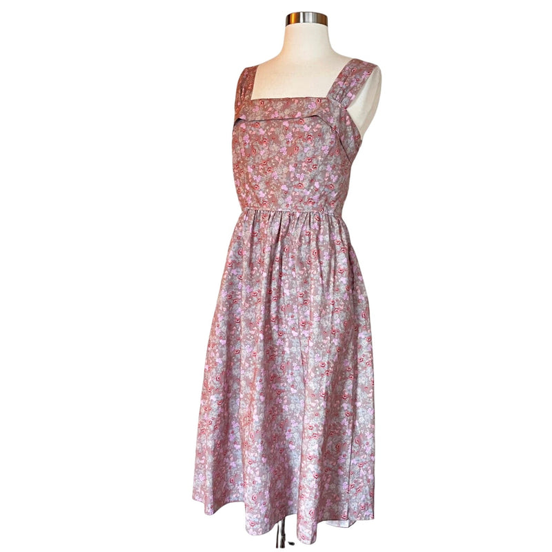 LOVESHACKFANCY Floral Dress Sleeveless Fit n' Flare Tan Garden Cotton Pink Small