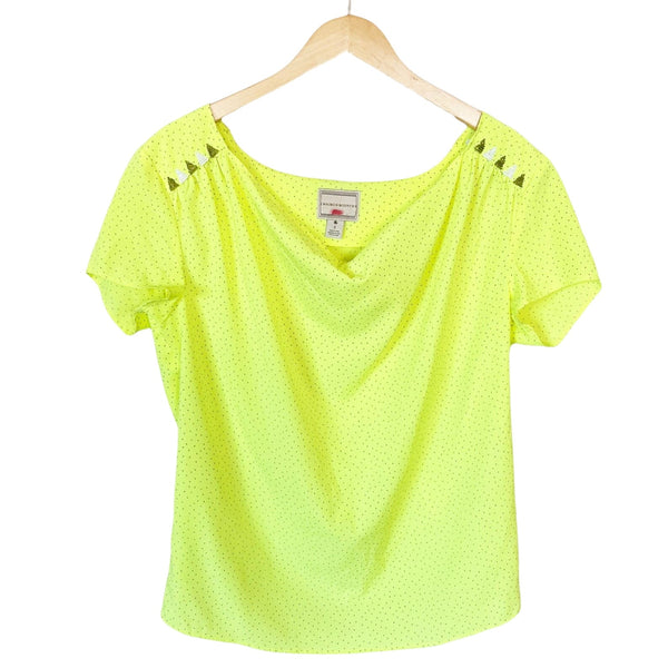 MAISON SCOTCH Short Sleeves Blouse Cowl Neck Top Neon Yellow Y2K 2 Medium EUC