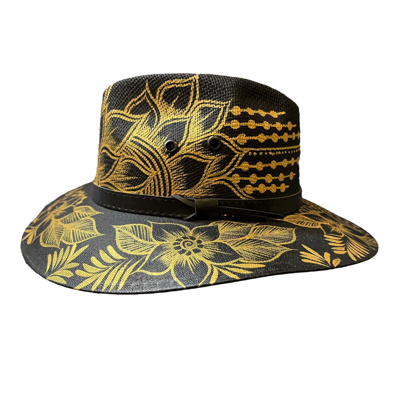 HAT MEXICAN Artisanal Hand Painted Fedora Floral Sombrero Panama Bohemian Black