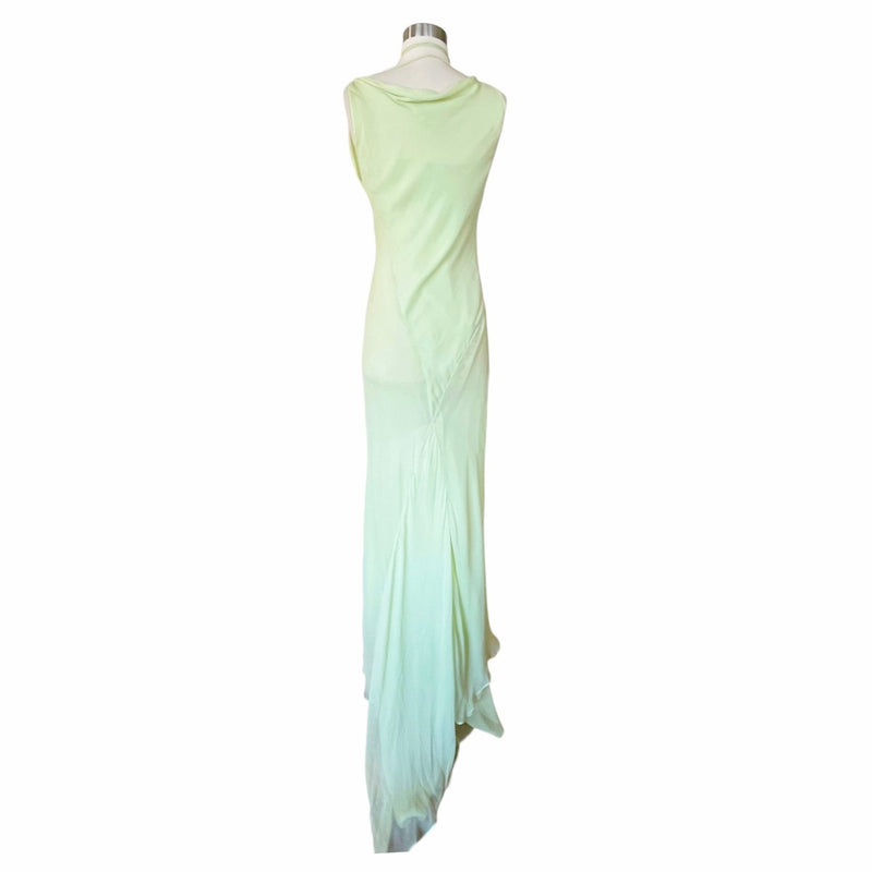 KRIZIA Chiffon Silk Draping Gown Slip Lining Train Cowl Neck Sleeveless Italy 40